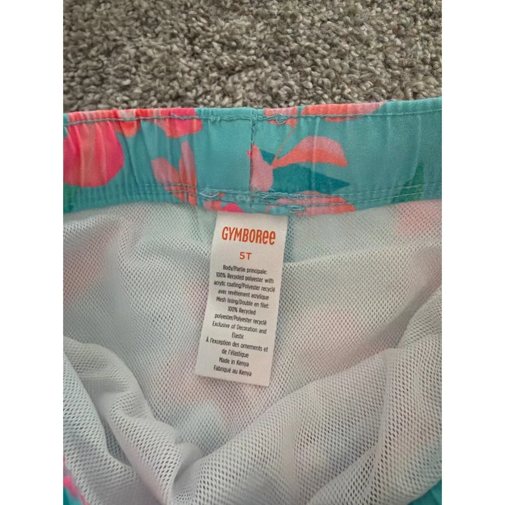 Gymboree Swim Trunks Toddler 5T Teal Pink Tropical Floral NWT UPF 50+